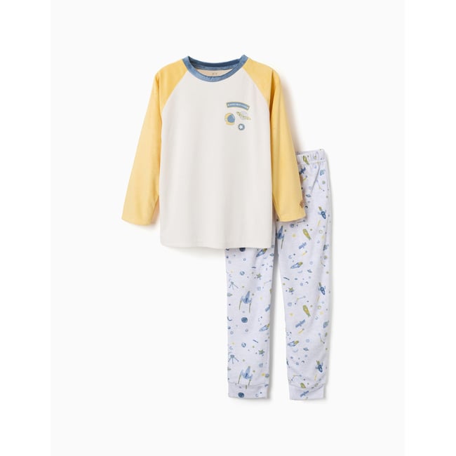 Pyjama en velours avec motif espace jaune clair <span itemprop=