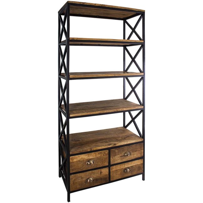Meuble industriel avec étagères et 4 tiroirs 80 x 40 x 187 cm Couleur brown <span itemprop=