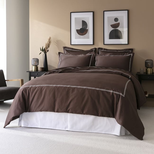 Housse De Couette XXL En Coton - 155x220 Cm - Marron Chic - Fermeture Boutons