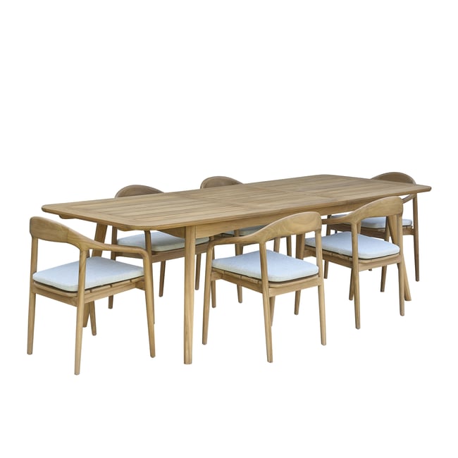 Salon de jardin en teck massif extensible 6/8 places  AMBRE naturel <span itemprop=