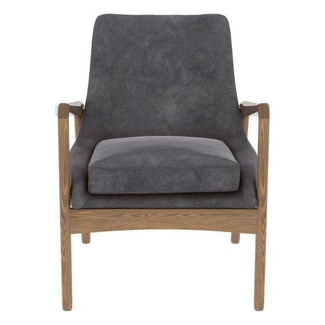 Fauteuil velours gris pieds frêne brûlé Couleur gris foncé <span itemprop=