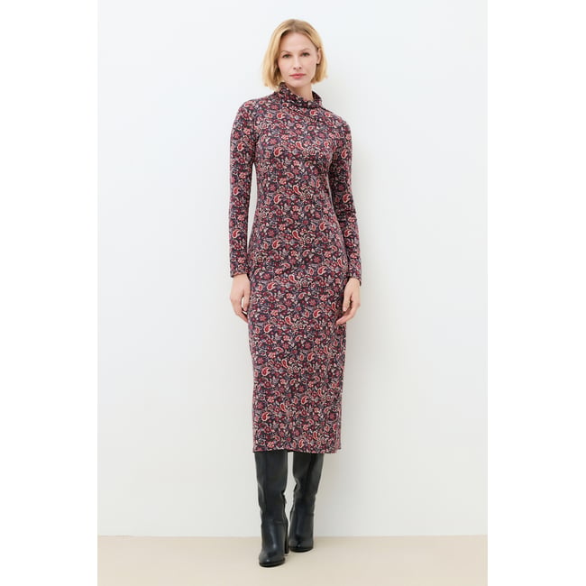 Robe longue col roulé RINNA bordeaux <span itemprop=