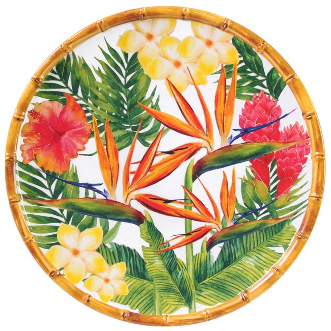 Grande assiette plate Fleurs Exotiques 26,5 cm Couleur vert, orange <span itemprop=