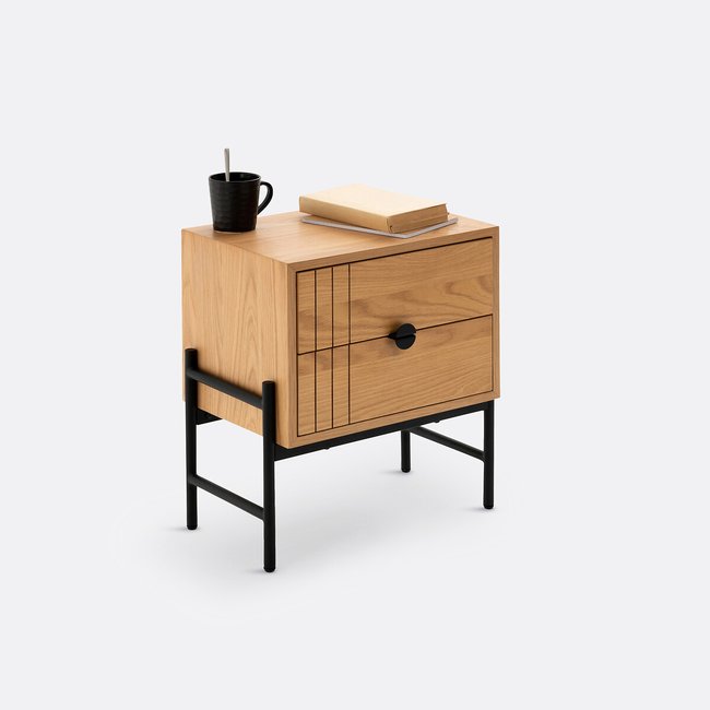 Chevet 2 tiroirs, Clara Couleur chêne/noir <span itemprop=