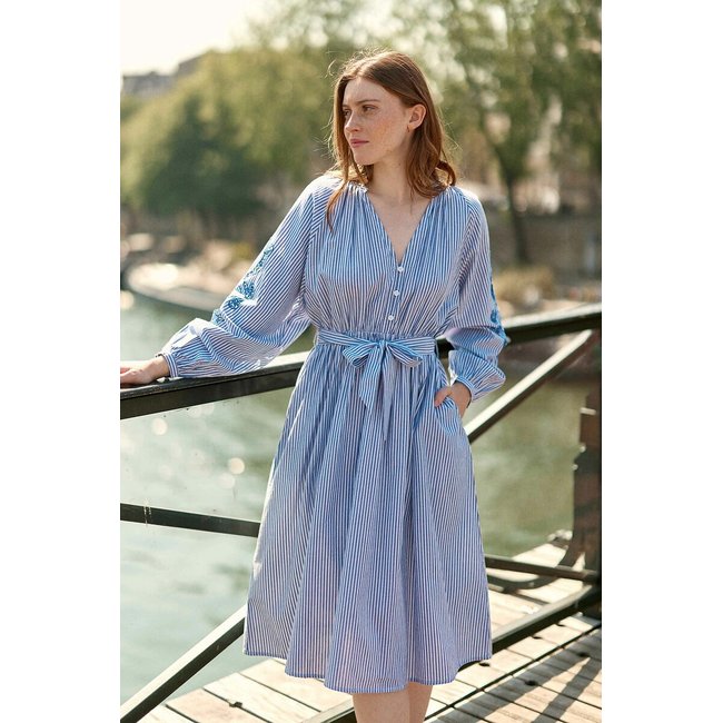 Raby Striped Long Sleeve Dress, blue striped/white, LA PETITE ETOILE