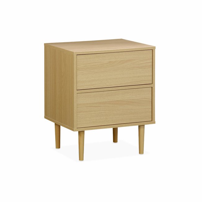 Table de chevet effet bois 2 tiroirs MIKA Couleur naturel <span itemprop=