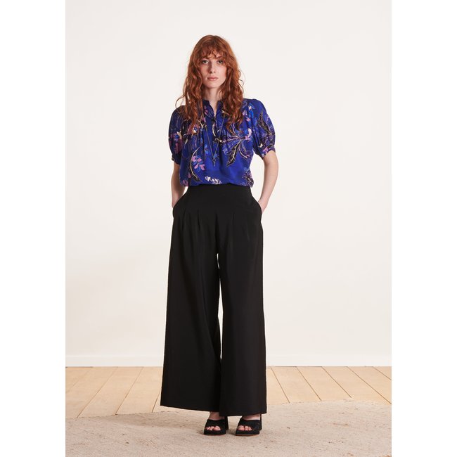 Pantalon large à taille haute noir <span itemprop=