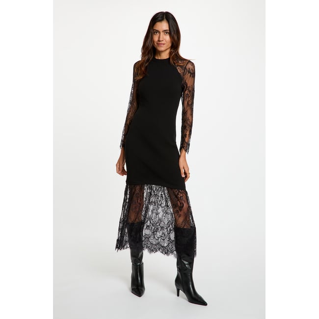 Robe tricot col montant noir <span itemprop=