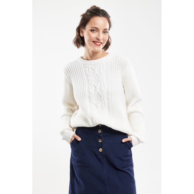 Pull torsadé Jill en laine nature <span itemprop=