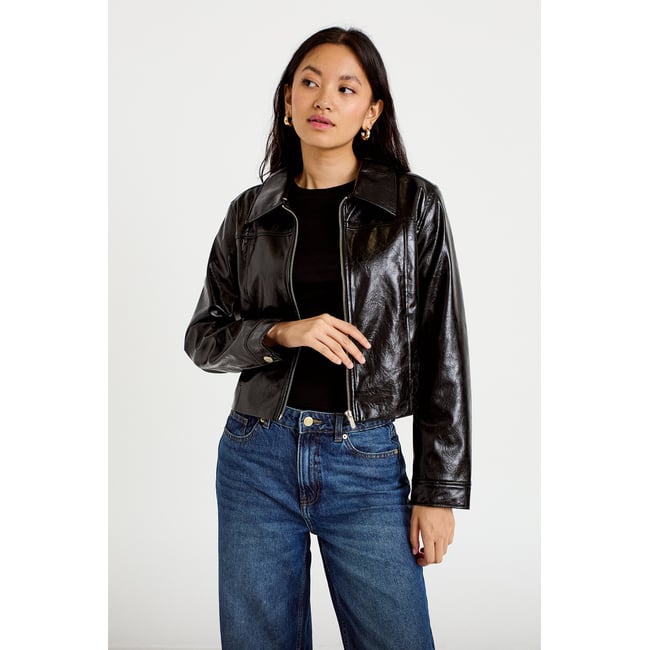 Veste droite cropped en similicuir - CACHE CACHE