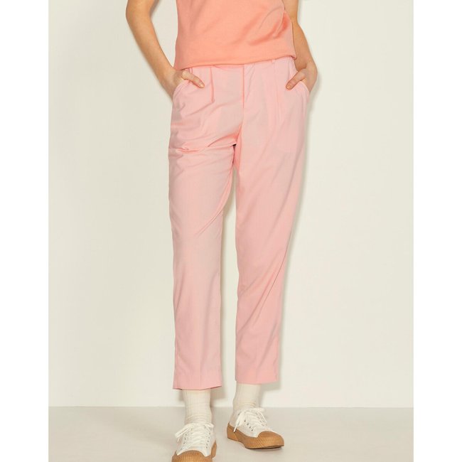 Pantalón recto de pinzas, talle alto rosa claro <span itemprop=