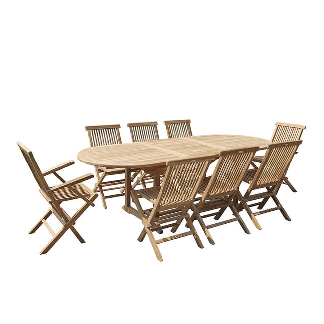 Salon de jardin en teck massif extensible 8/10 places  MIDLAND naturel <span itemprop=