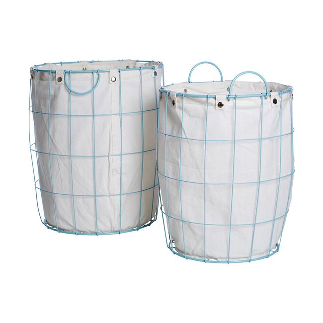 Set of 2 Laundry Baskets in Blue Wire, blue, SO'HOME