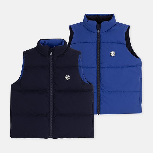Piumino a tinta unita senza maniche blu marino PETIT BATEAU
