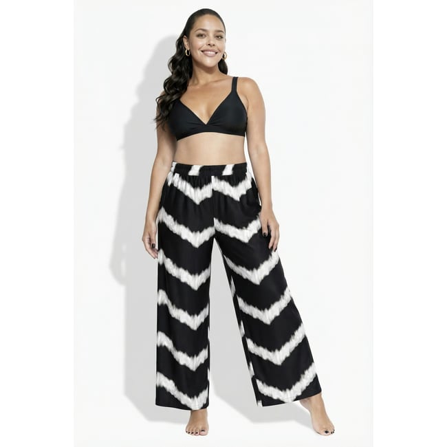 Pantalon Palazzo, motif à chevrons noir <span itemprop=
