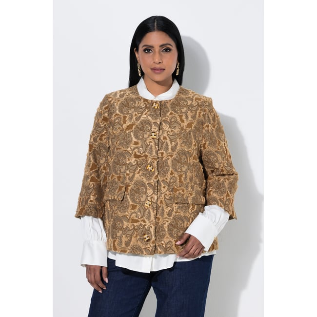 Veste motif jacquard caramel <span itemprop=