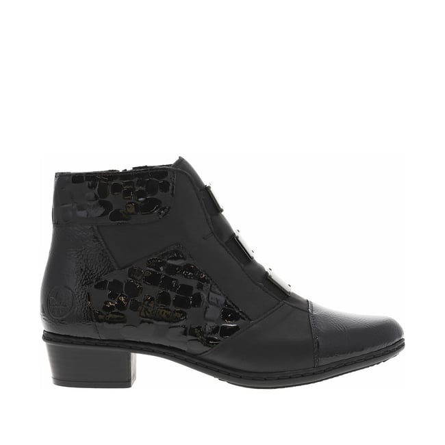 Boots en cuir noires à talon décroché bas avec un zip côté interne noires <span itemprop=