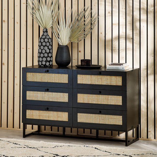 Indiya Rattan Chest of 6 Drawers, black, SO'HOME
