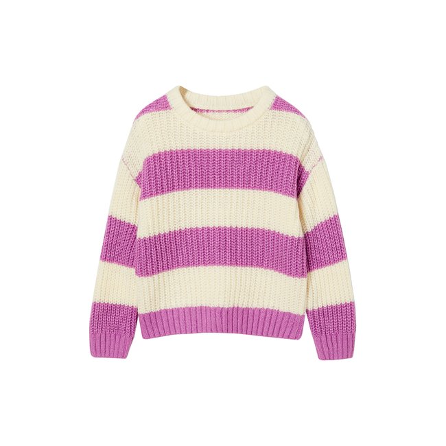 Pull à larges rayures écru <span itemprop=