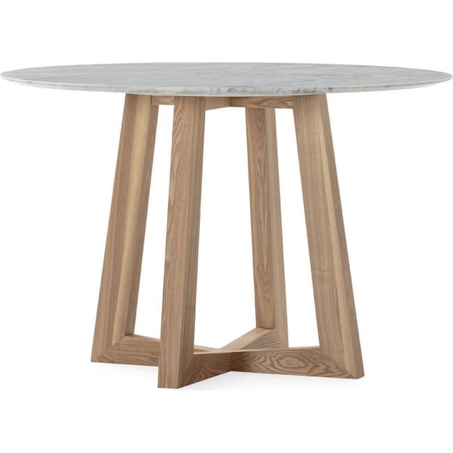 Table à manger ronde frêne et marbre Couleur naturel et blanc <span itemprop=