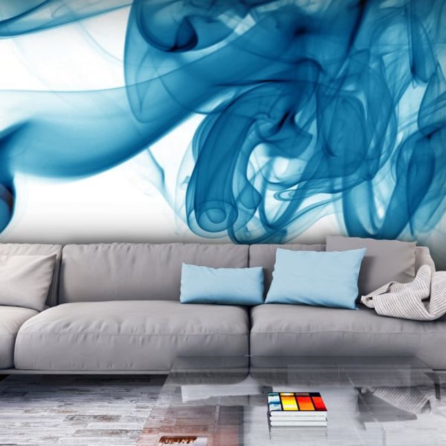 Papier peint intissé panoramique Abstractions Fumée bleue Couleur bleu <span itemprop=