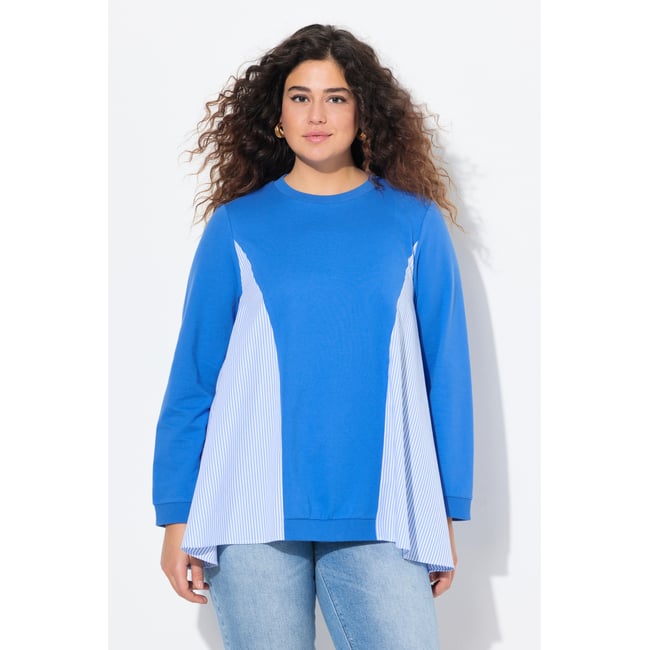 Sweat à empiècements rayés. Col bleu paon <span itemprop=