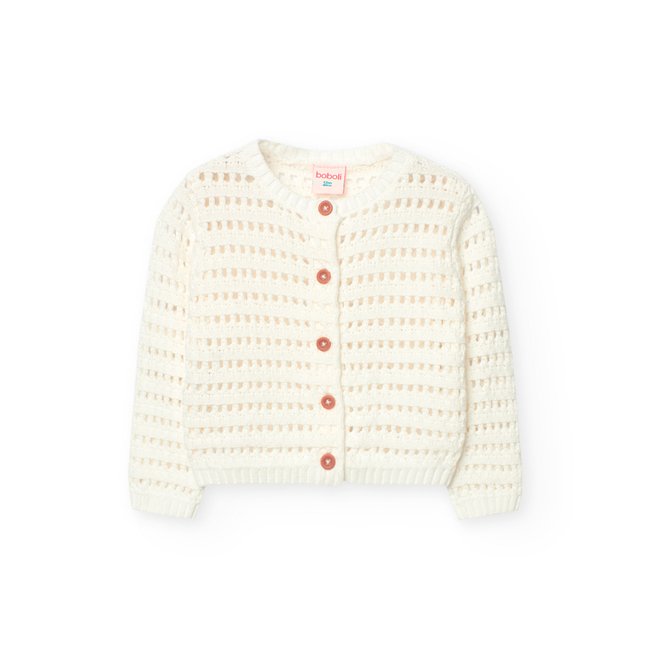 Gilet en tricot ajouré avec fermeture boutons blanc <span itemprop=