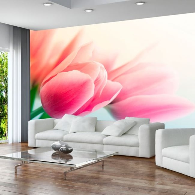 Papier peint intissé panoramique Fleurs Printemps et tulipes Couleur vert <span itemprop=