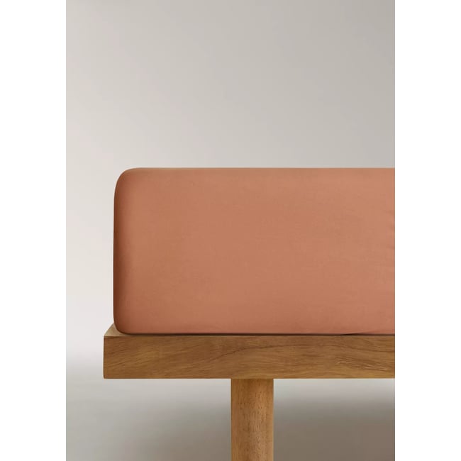 Drap-housse percale de coton 200 fils lit 150 cm orange brûlé <span itemprop=