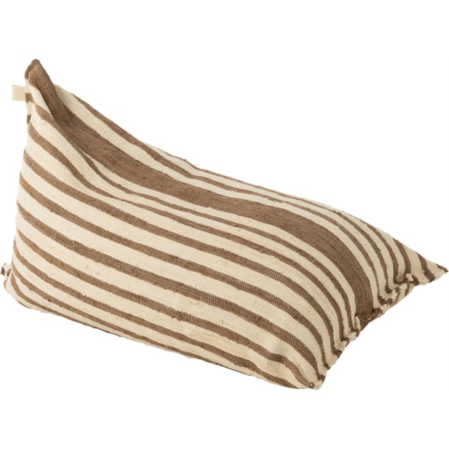 Pouf rayé en coton recyclé Couleur blanc et marron <span itemprop=