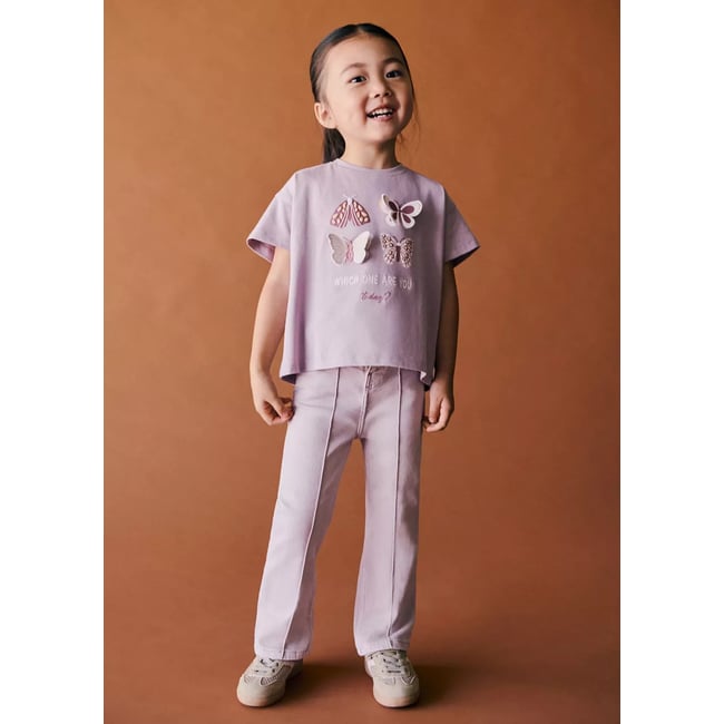 Jean flare à coutures décoratives violet clair/pastel <span itemprop=