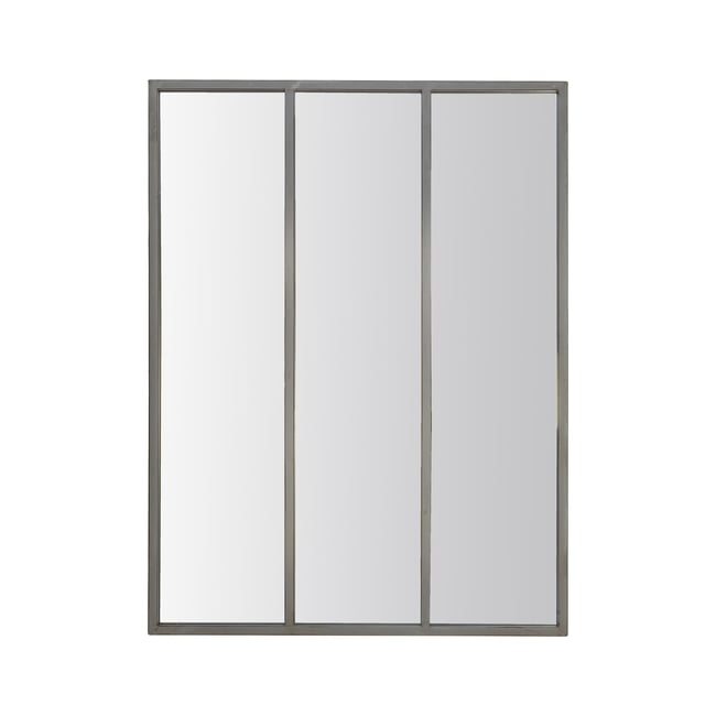 Miroir industriel 3 bandes métal 90x120cm Couleur gris <span itemprop=