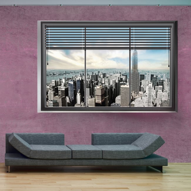 Papier peint intissé panoramique Ville et Architecture New York window II Couleur gris / argent <span itemprop=