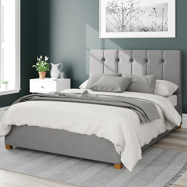 Hepburn Linen Storage Ottoman Bed with Vertical Buttoned Upholstered Headboard - ASPIRE