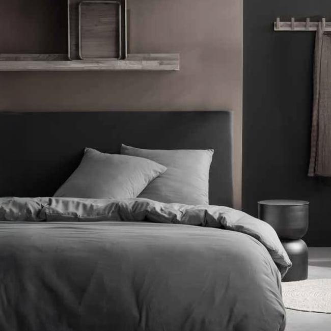 Parure de lit uni 2 personnes Effet Lavé COCON gris <span itemprop=