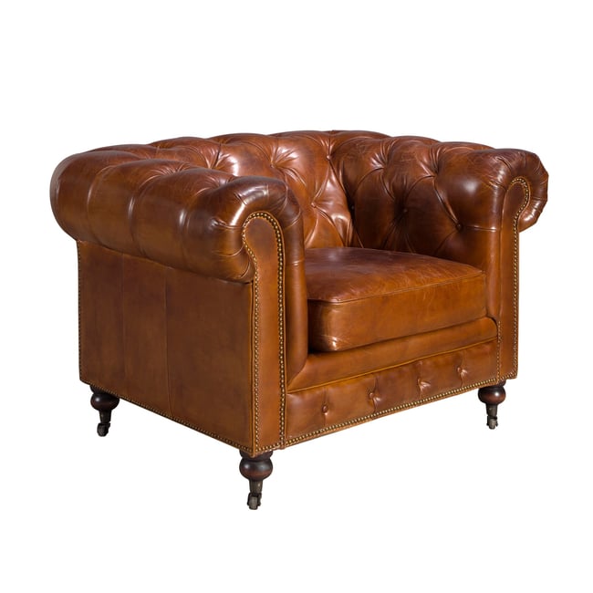 Fauteuil Chester en cuir Couleur brun cognac | acajou <span itemprop=