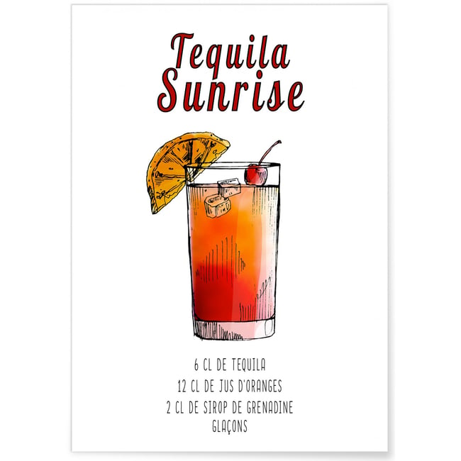 Affiche Cocktail Tequila Sunrise Couleur blanc <span itemprop=