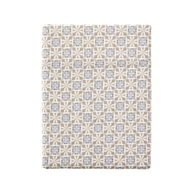 Drap plat imprimé en percale de coton, GALADRIEL beige <span itemprop=