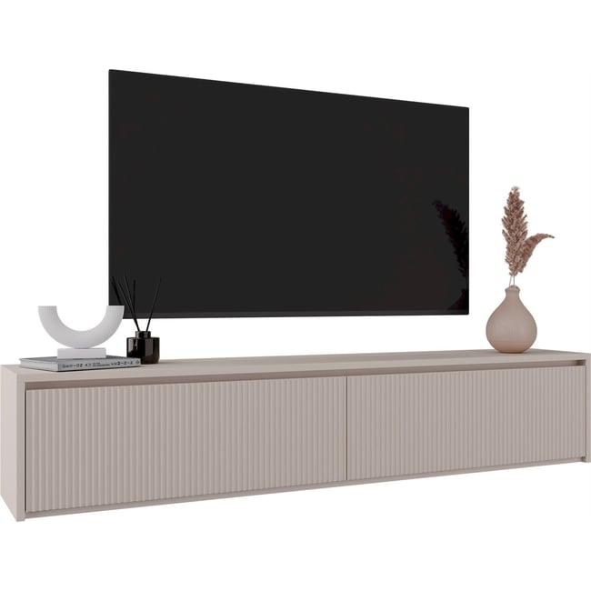 Meuble tv rainuré collection VEMMI Couleur cachemire <span itemprop=