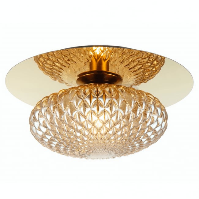 Plafonnier en verre et métal doré - MATERA Couleur ambré et doré <span itemprop=