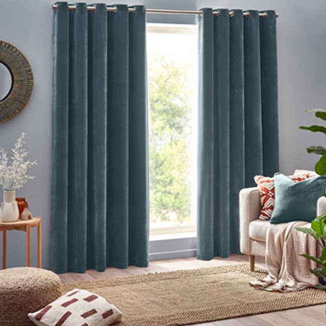 Heavy Chenille Lined Velvet Eyelet Curtains - YARD