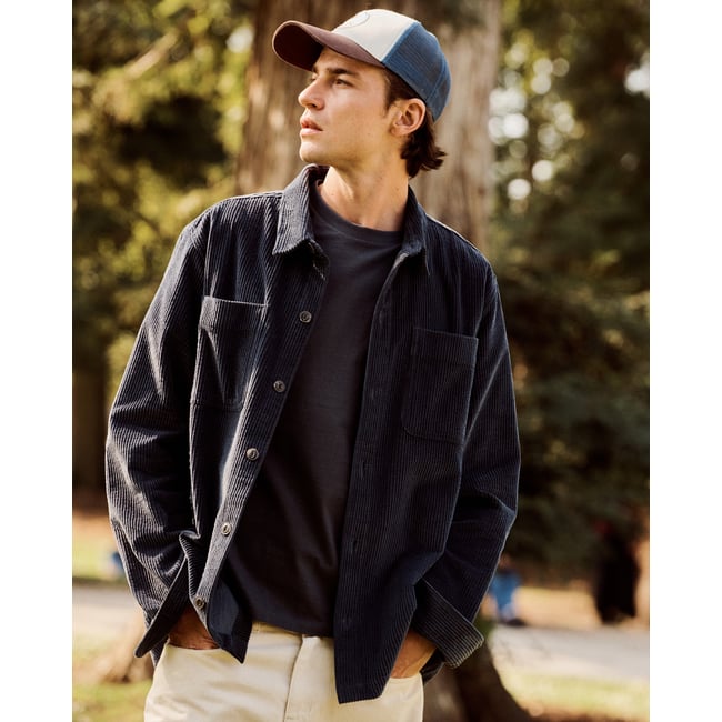 Sur-chemise en velours côtelé marine grisé <span itemprop=