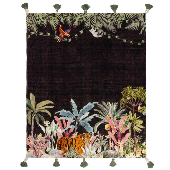 Midnight Jungle Velvet Tasselled Throw, black, WYLDER