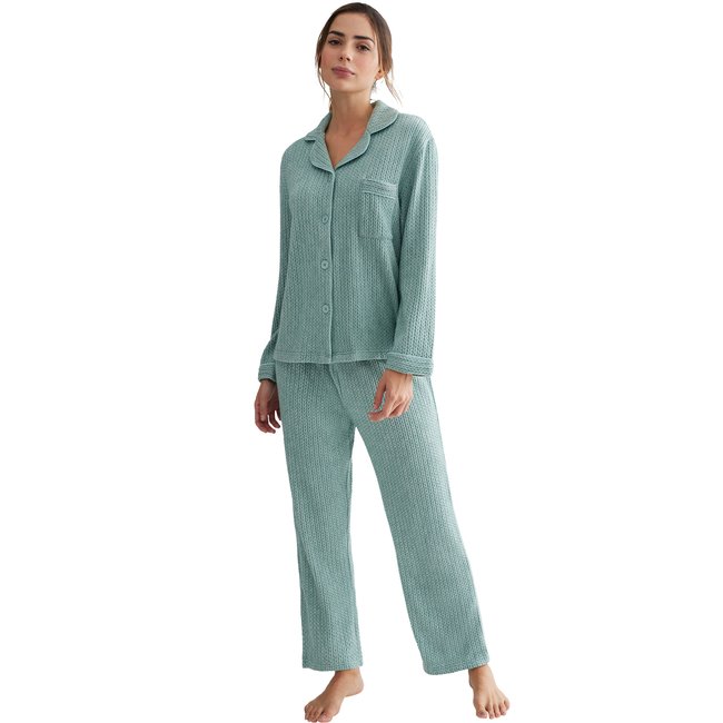 Pyjama pantalon chemise manches longues Espiga vert <span itemprop=