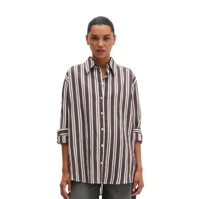 Chemise à rayures, coupe classique en mélange de modal marron foncé <span itemprop=