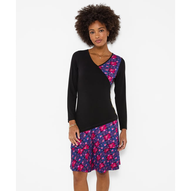 Charmante Robe Tunique en Jersey à Carreaux noir <span itemprop=