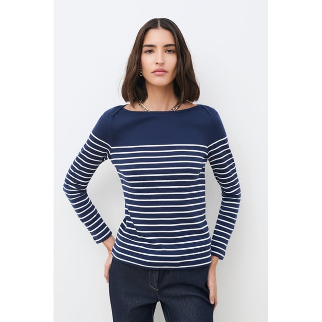 T-shirt droit col bateau TCRUISE bleu marine <span itemprop=