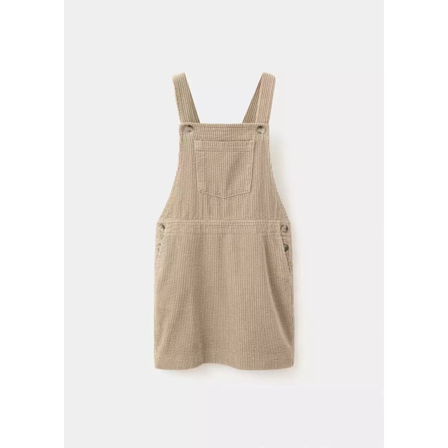 Robe chasuble velours côtelé beige <span itemprop=