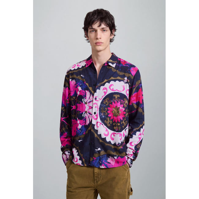 chemise à manches longues mandala rose <span itemprop=