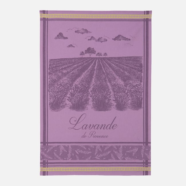 Torchon jacquard en coton CHAMPS DE LAVANDE violet lilas <span itemprop=